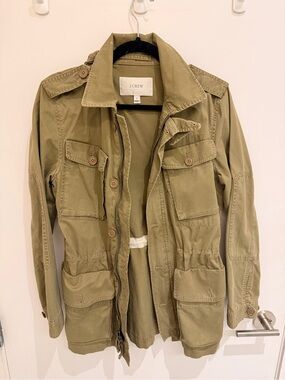 J. Crew Olive Green Utility Jacket with Front Pockets and Hood